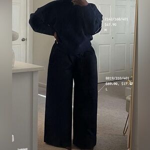 NWT ZARA Elegant Black Wide-Leg navy. Blue pants size L